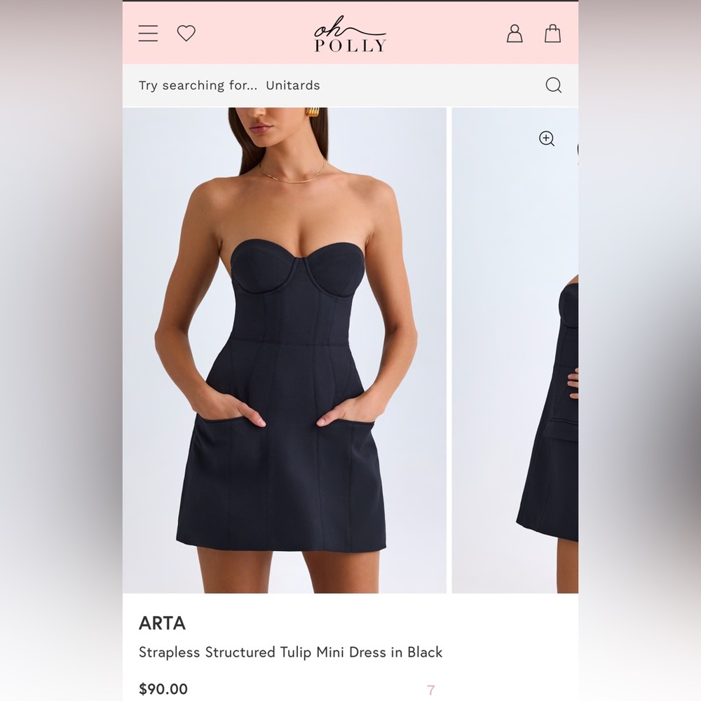 Oh Polly ARTA: Strapless Structured Tulip Mini Dress In Black Size US 2 UK 6